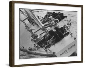Skipper Jock Sturrock at the Helm of Pattie During America's Cup Trials-null-Framed Photographic Print