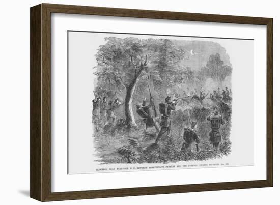 Skirmish Between Federal Pickets and Confederate Cavalry-Frank Leslie-Framed Art Print