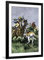 Skirmish Between Russian and Swedish Cavalry at the Battle of Poltava, c.1709-null-Framed Giclee Print