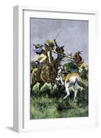 Skirmish Between Russian and Swedish Cavalry at the Battle of Poltava, c.1709-null-Framed Giclee Print