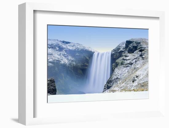 Skogafoss Waterfall in snow, Iceland, Polar Regions-Alex Robinson-Framed Photographic Print