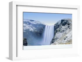 Skogafoss Waterfall in snow, Iceland, Polar Regions-Alex Robinson-Framed Photographic Print