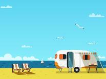 Retro Caravan on the Beach, Summer Vacation, Vector Illustration,Retro Background-Skoreya-Stretched Canvas