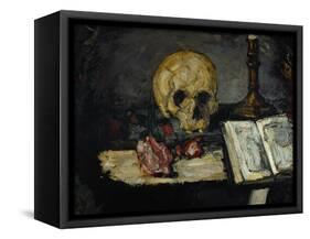 Skull and Candlestick, circa 1866-Paul Cézanne-Framed Stretched Canvas