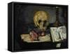 Skull and Candlestick, circa 1866-Paul Cézanne-Framed Stretched Canvas