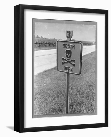 Skull and Crossbones Surrounded by the Words "Death Here" marking fatal car accident-Alfred Eisenstaedt-Framed Photographic Print