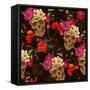 Skull and Flowers Background-depiano-Framed Stretched Canvas