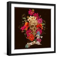 Skull and Flowers Day of the Dead-depiano-Framed Art Print