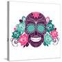 Skull And Roses, Colorful Day Of The Dead Card-Alisa Foytik-Stretched Canvas