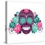 Skull And Roses, Colorful Day Of The Dead Card-Alisa Foytik-Stretched Canvas