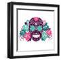 Skull And Roses, Colorful Day Of The Dead Card-Alisa Foytik-Framed Art Print