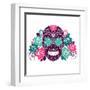 Skull And Roses, Colorful Day Of The Dead Card-Alisa Foytik-Framed Art Print