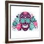 Skull And Roses, Colorful Day Of The Dead Card-Alisa Foytik-Framed Art Print