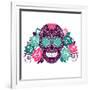 Skull And Roses, Colorful Day Of The Dead Card-Alisa Foytik-Framed Art Print