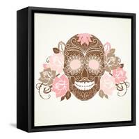 Skull and Roses, Colorful Day of the Dead Card-Alisa Foytik-Framed Stretched Canvas