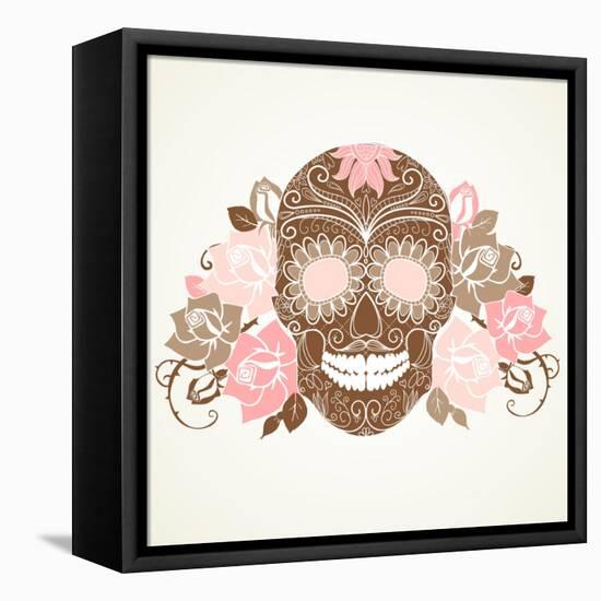 Skull and Roses, Colorful Day of the Dead Card-Alisa Foytik-Framed Stretched Canvas