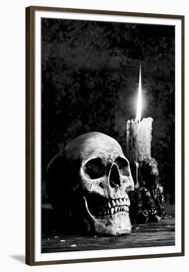 Skull Candle Black & White-null-Framed Premium Giclee Print