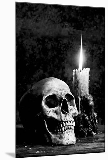 Skull Candle Black & White-null-Mounted Art Print