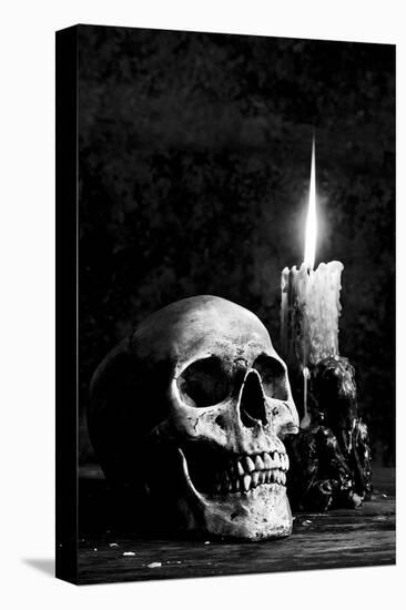 Skull Candle Black & White-null-Stretched Canvas