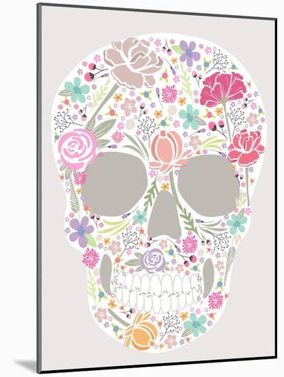 Skull From Flowers-cherry blossom girl-Mounted Art Print