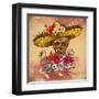 Skull in Sombrero with Flowers Day of the Dead-depiano-Framed Art Print