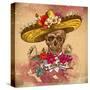 Skull in Sombrero with Flowers Day of the Dead-depiano-Stretched Canvas