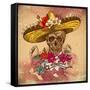 Skull in Sombrero with Flowers Day of the Dead-depiano-Framed Stretched Canvas