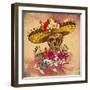 Skull in Sombrero with Flowers Day of the Dead-depiano-Framed Art Print