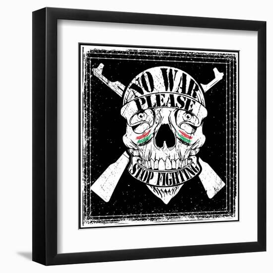 Skull Man Stop War Logo Emblem T Shirt Graphic Design-emeget-Framed Art Print