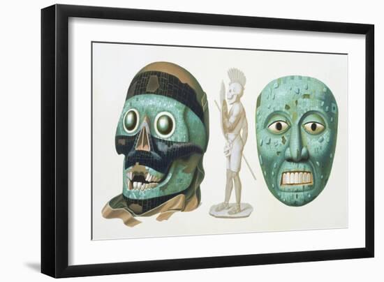 Skull Mask of the God Tezcatlipoca and Mask Representing the God Quetzalcoatl or Tonatiuh, c.1500-Johann Friedrich Maximilian Von Waldeck-Framed Giclee Print