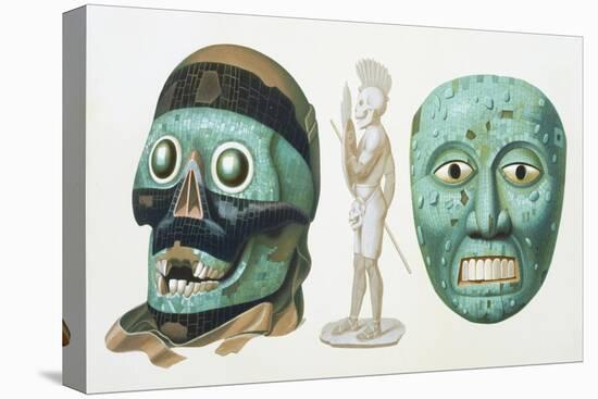Skull Mask of the God Tezcatlipoca and Mask Representing the God Quetzalcoatl or Tonatiuh, c.1500-Johann Friedrich Maximilian Von Waldeck-Stretched Canvas