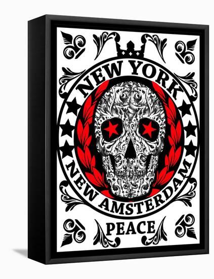 Skull New York Fun Man T Shirt Graphic Design-emeget-Framed Stretched Canvas