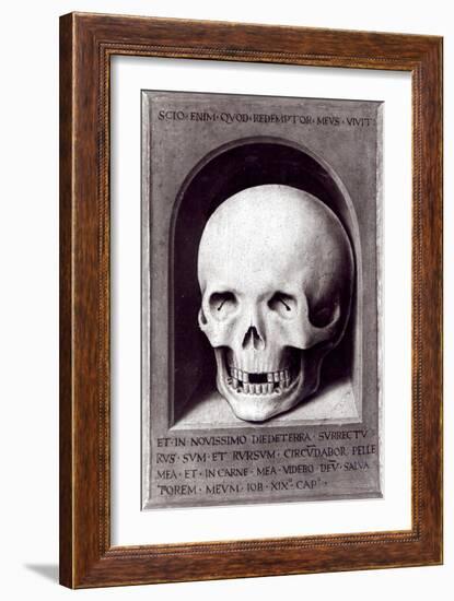 Skull, Right Hand Panel Reverse from the Triptych of Earthly Vanity and Divine Salvation, c.1485-Hans Memling-Framed Giclee Print