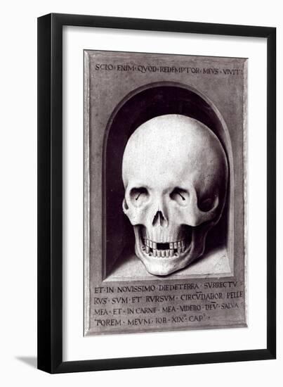 Skull, Right Hand Panel Reverse from the Triptych of Earthly Vanity and Divine Salvation, c.1485-Hans Memling-Framed Giclee Print