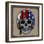 SKULL WITH RETRO HELMET AND AMERICAN Flag. OR GRUNGE ISOLATED-IXIES-Framed Art Print