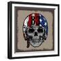 SKULL WITH RETRO HELMET AND AMERICAN Flag. OR GRUNGE ISOLATED-IXIES-Framed Art Print