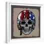 SKULL WITH RETRO HELMET AND AMERICAN Flag. OR GRUNGE ISOLATED-IXIES-Framed Art Print