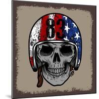 SKULL WITH RETRO HELMET AND AMERICAN Flag. OR GRUNGE ISOLATED-IXIES-Mounted Art Print