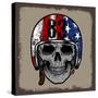 SKULL WITH RETRO HELMET AND AMERICAN Flag. OR GRUNGE ISOLATED-IXIES-Stretched Canvas