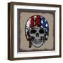 SKULL WITH RETRO HELMET AND AMERICAN Flag. OR GRUNGE ISOLATED-IXIES-Framed Art Print