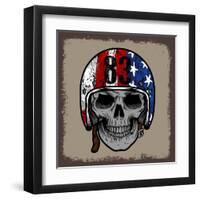 SKULL WITH RETRO HELMET AND AMERICAN Flag. OR GRUNGE ISOLATED-IXIES-Framed Art Print