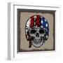 SKULL WITH RETRO HELMET AND AMERICAN Flag. OR GRUNGE ISOLATED-IXIES-Framed Art Print