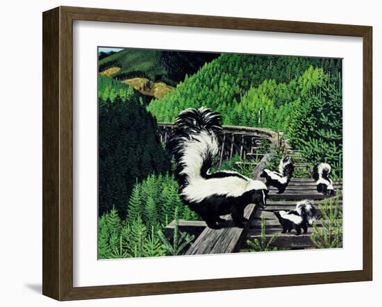 Skunk Family-Fred Ludekens-Framed Giclee Print