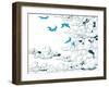 Sky Background, Clouds and Blue Birds Flying, Doodle Vector-Danussa-Framed Art Print