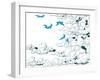 Sky Background, Clouds and Blue Birds Flying, Doodle Vector-Danussa-Framed Art Print