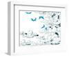 Sky Background, Clouds and Blue Birds Flying, Doodle Vector-Danussa-Framed Art Print