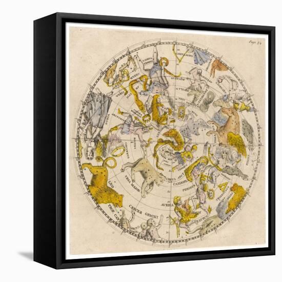 Sky Chart Showing the Signs of the Zodiac and Other Celestial Features-null-Framed Stretched Canvas