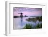 Sky is tinged with purple at dawn on the windmills reflected in the canal Kinderdijk Rotterdam Sout-ClickAlps-Framed Photographic Print