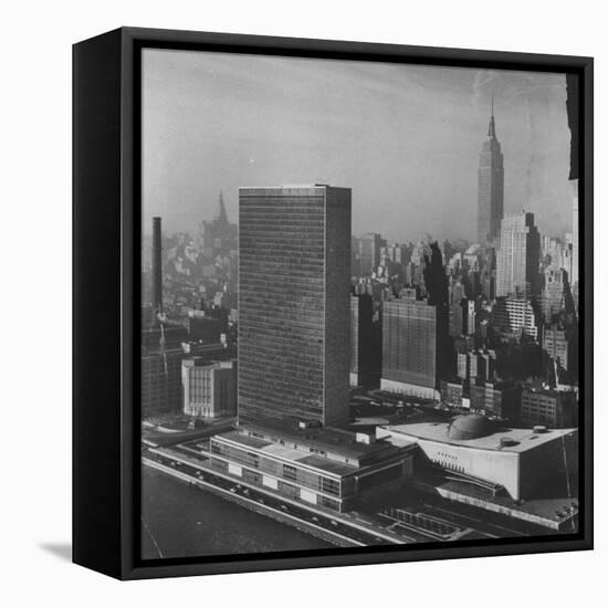 Sky Shot of the Un Headquaters and the Empire State Building-Dmitri Kessel-Framed Stretched Canvas