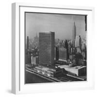 Sky Shot of the Un Headquaters and the Empire State Building-Dmitri Kessel-Framed Photographic Print